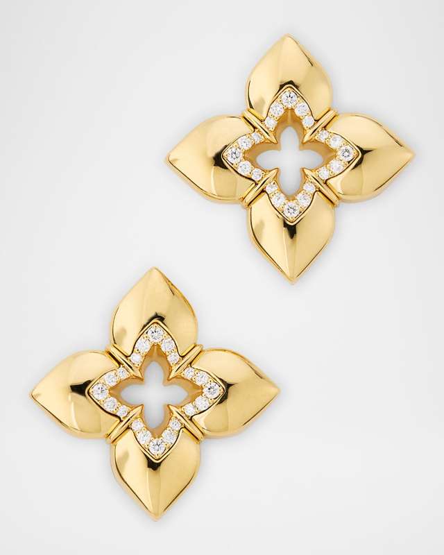 18K Yellow Gold Venetian Princess Stud Earrings with Diamonds